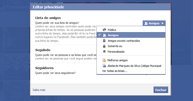 Como deixar a sua lista de amigos invisível no facebook