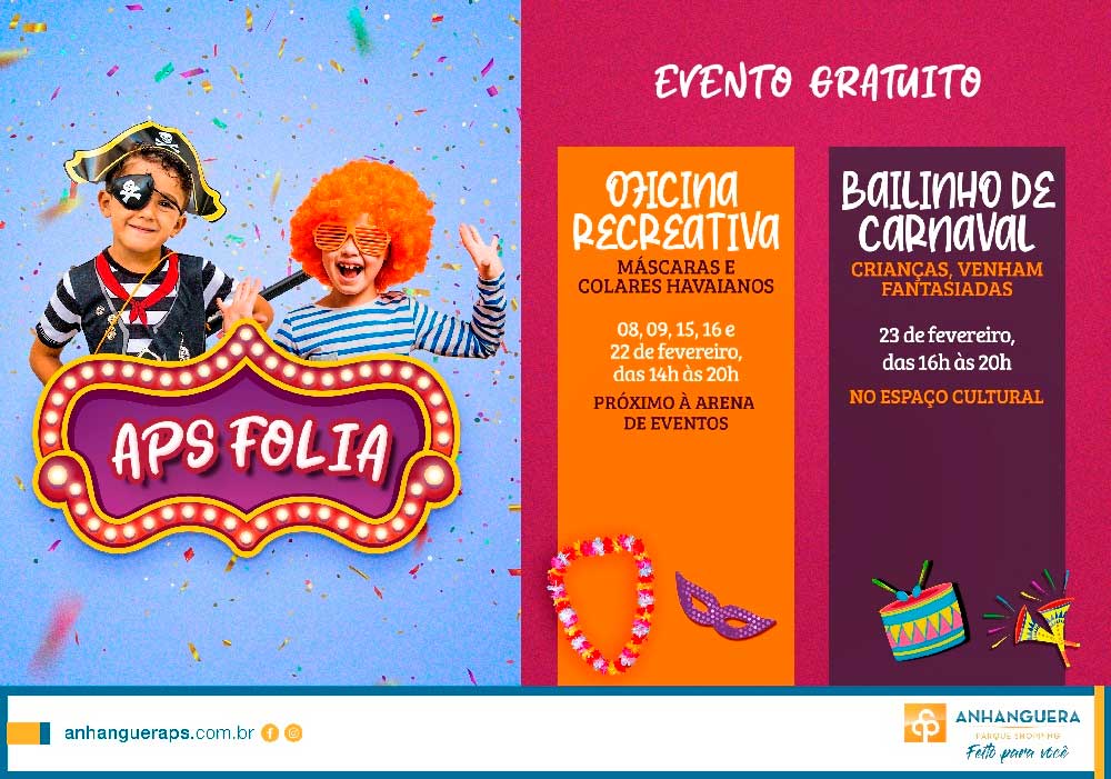 APS Folia terá Oficina Recreativa e Bailinho de Carnaval